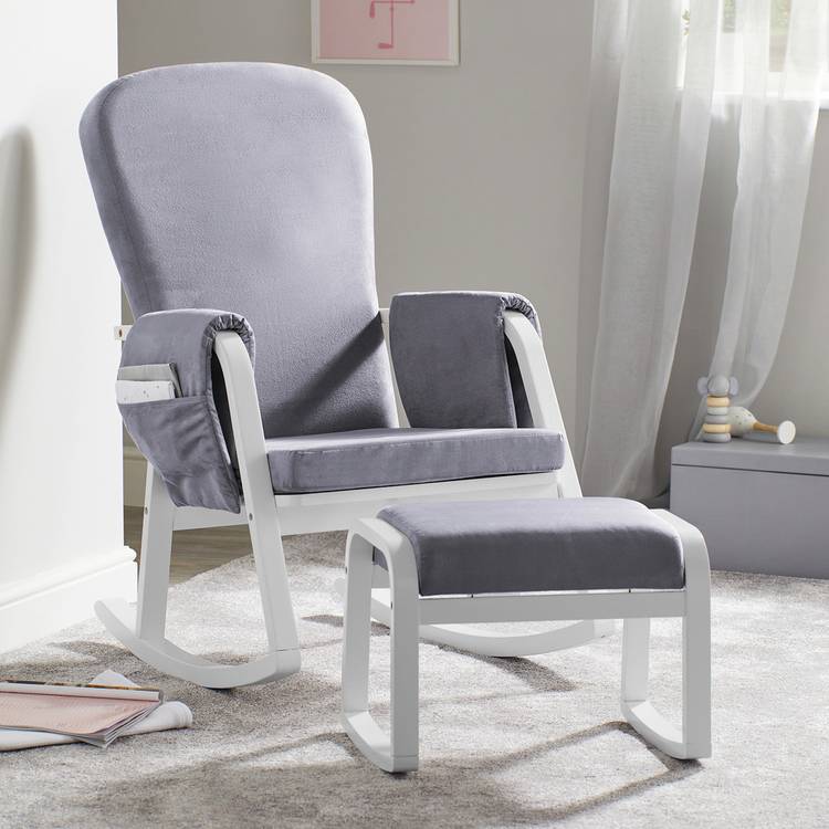 Ickle Bubba Dursley Rocking Chair and Stool – Pearl Grey 0
