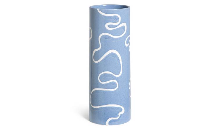 Habitat Wax Resist Earthenware Wiggle Vase - Blue & White