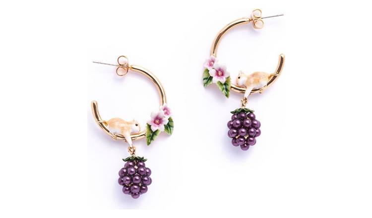 Bill Skinner Gold Plated Blackberry and Mouse Hoop Earrings