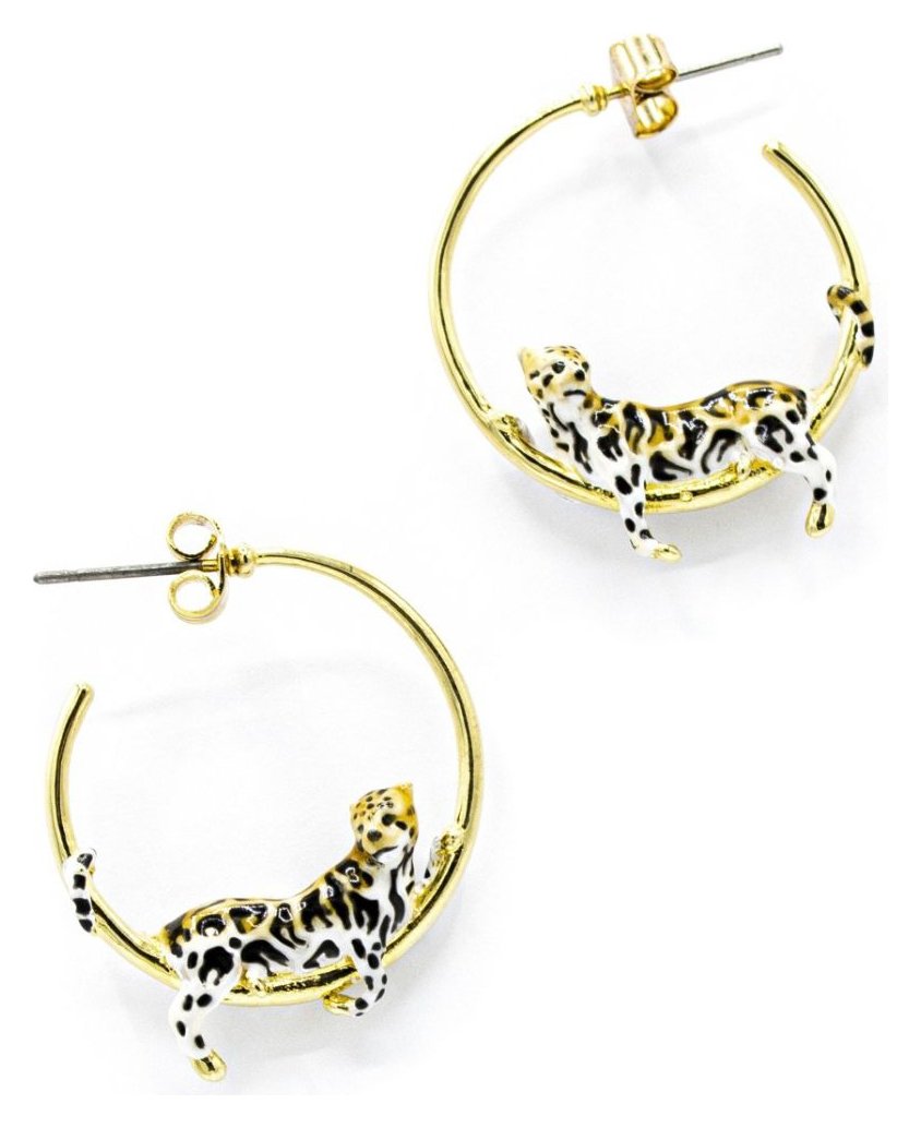 Bill Skinner 18ct Gold Plated Clouded Leopard Hoop Earrings