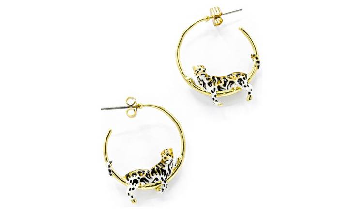 Bill Skinner 18ct Gold Plated Clouded Leopard Hoop Earrings