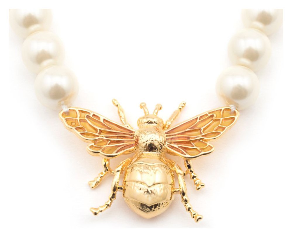 Bill Skinner 18ct Gold Plated Cream Pearl Queen Bee Necklace