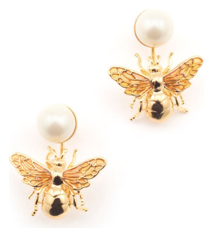 Bill Skinner Gold Plated Pearl Queen Bee Drop Earrings