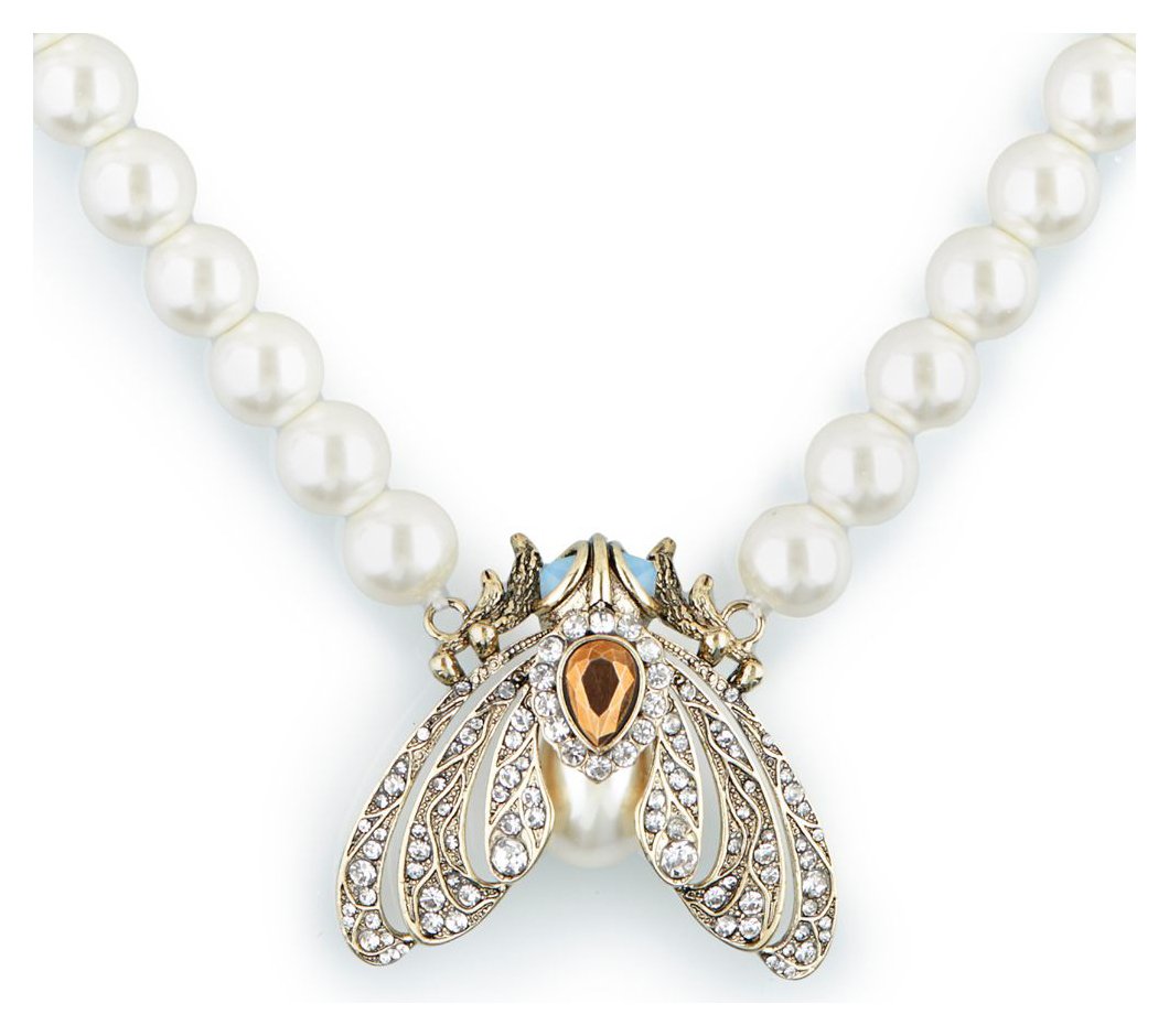 Bill Skinner 18ct Gold Plated Crystal Pearl Moth Necklace