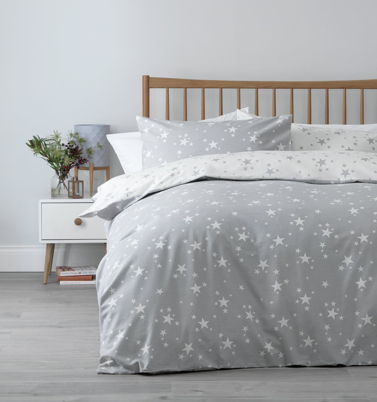 Argos Home Grey Brushed Cotton Star Bedding Set - Kingsize