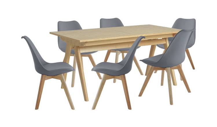 Buy Habitat Jerry Wood Effect Dining Table 6 Grey Chairs Dining