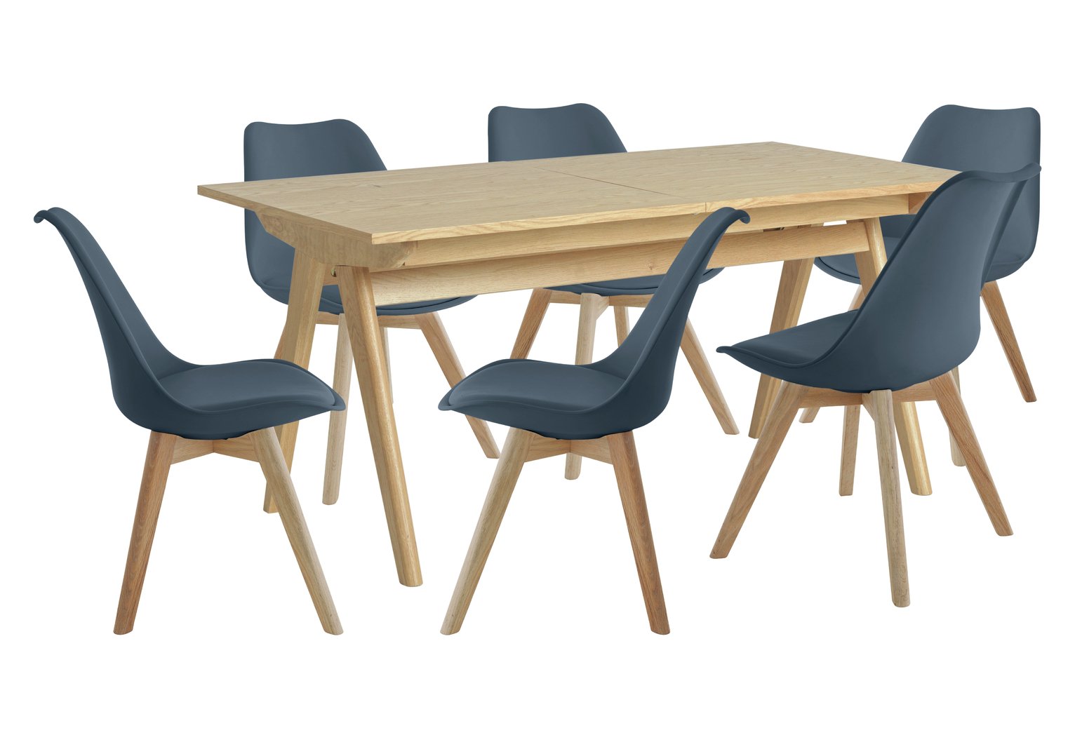 Habitat Jerry Wood Effect Dining Table & 6 Navy Blue Chairs
