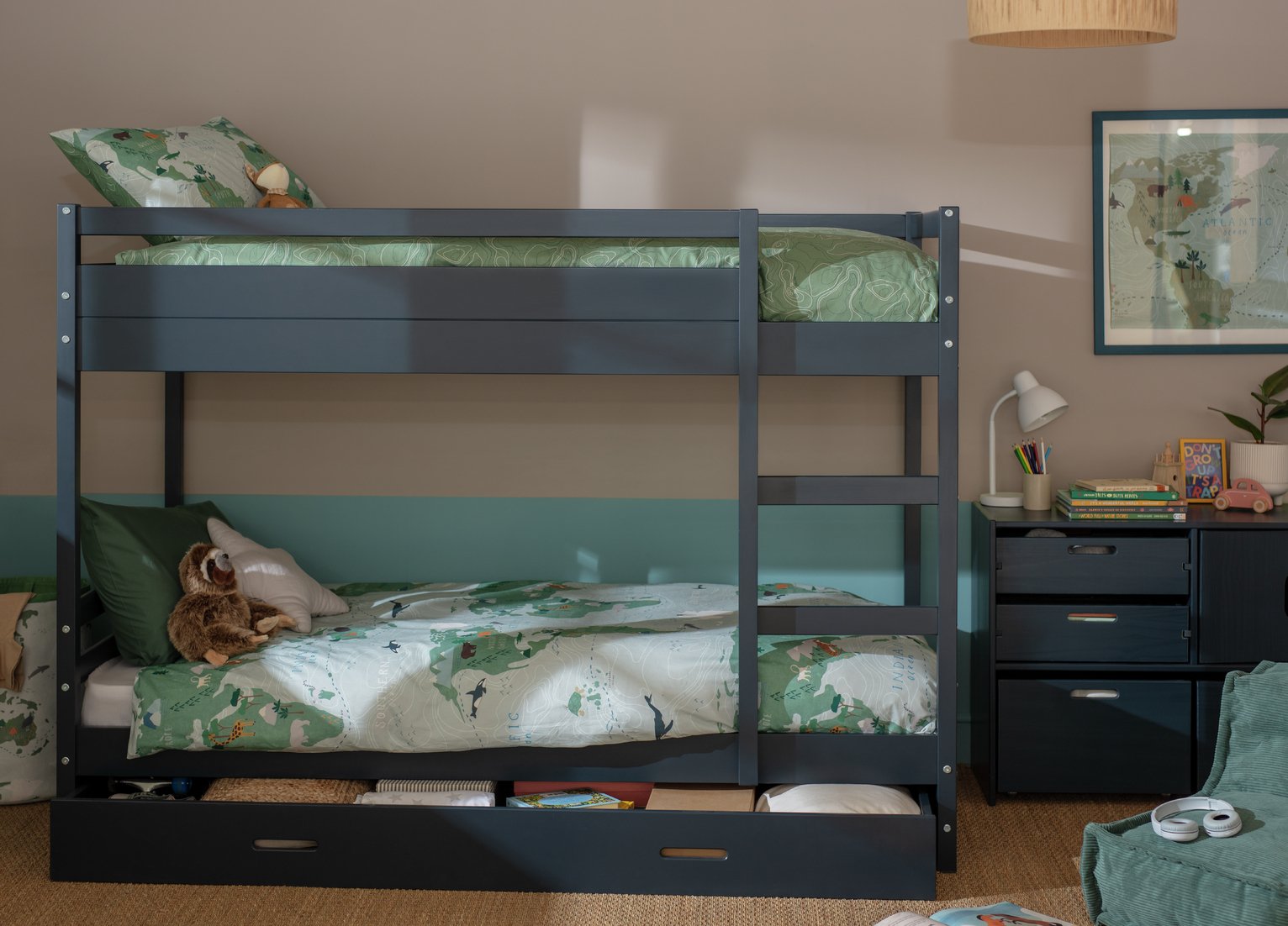 Habitat Rico Bunk Bed Frame With Drawer & 2 Mattress- Blue