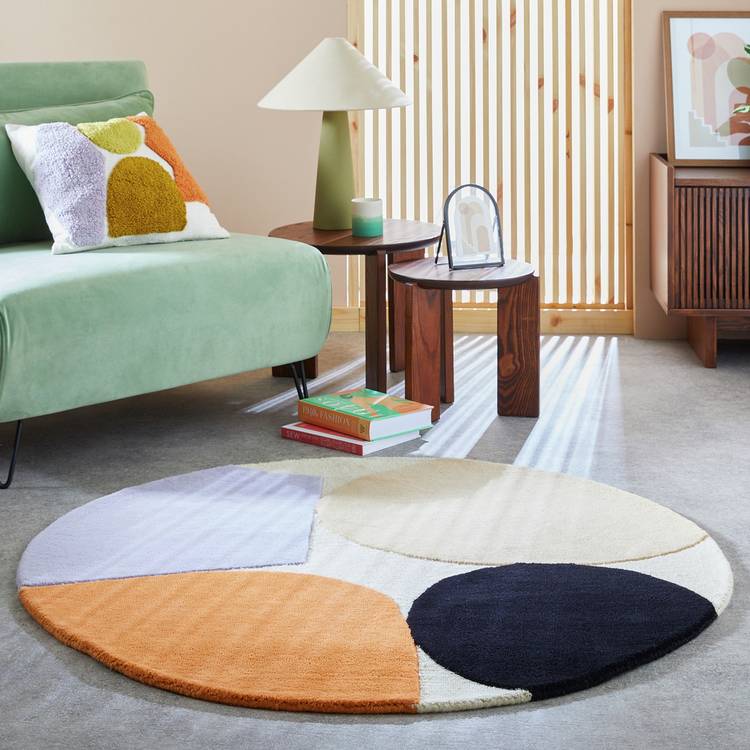 Habitat Carved Geometric Round Wool Cut Pile Rug - 120cm 0