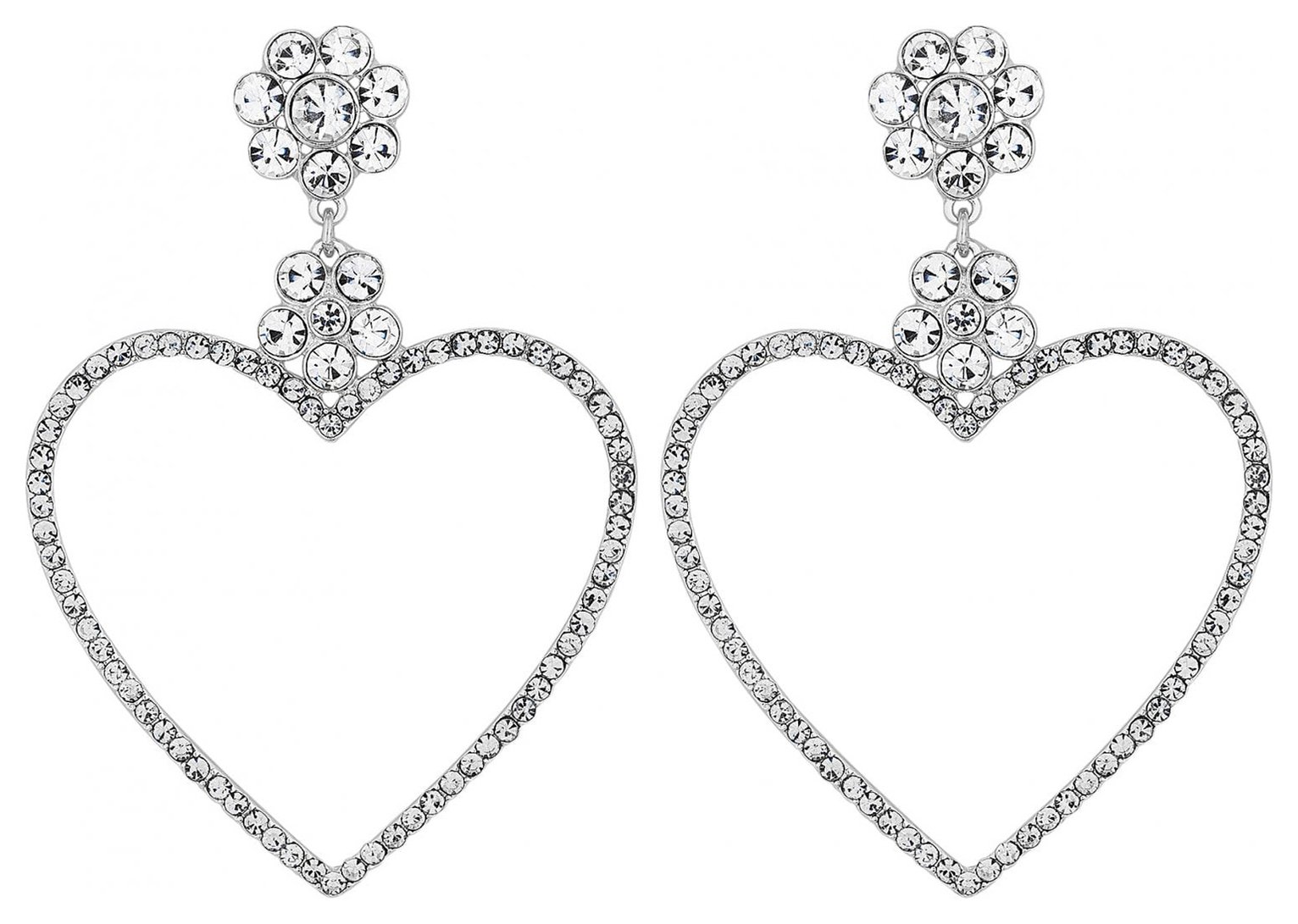 Lipsy Silver Coloured Crystal Heart Drop Earrings