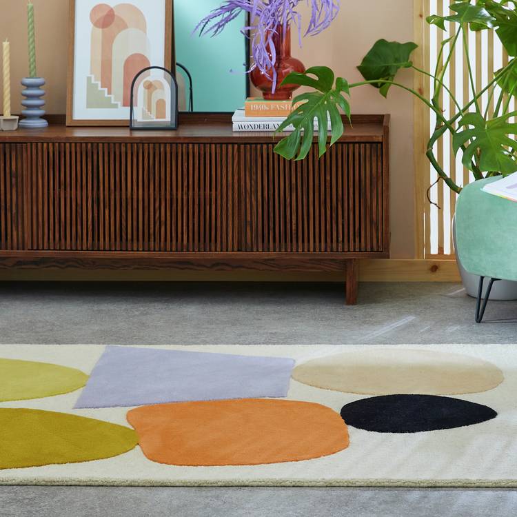 Habitat Carved Geometric Cream Cut Pile Rug - 170x120cm 0