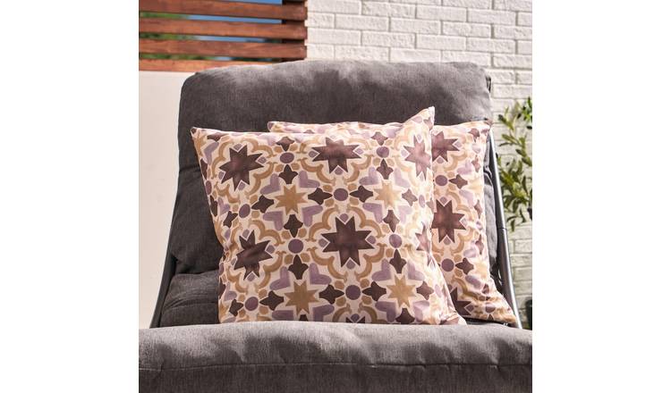 OHS 2 Pack Tiles Print Garden Cushion Covers - Natural