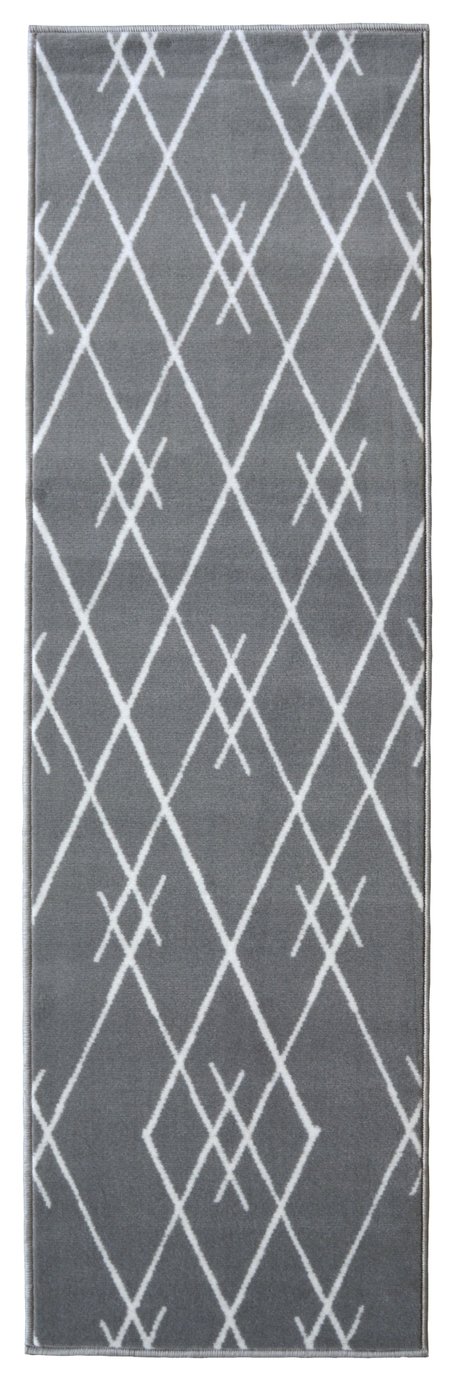 Homemaker Diamond Polypropylene Runner - 185x65cm - Grey