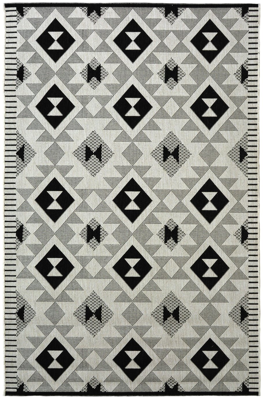 Homemaker Indoor Outdoor Geo Mono Rug - 80x150cm - Black