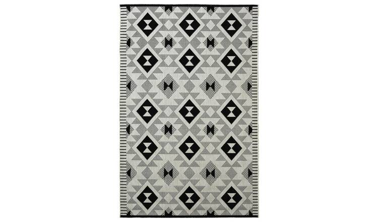 Buy Homemaker Indoor Outdoor Geo Mono Rug - 160x230cm - Black | Outdoor ...