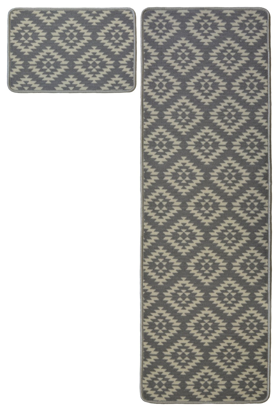 Homemaker Washable Geo Mat and Runner Set - 57x230cm - Grey