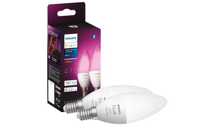 Buy Philips Hue E14 Colour Smart Bulb With Bluetooth- 2 Pack, Smart light  bulbs