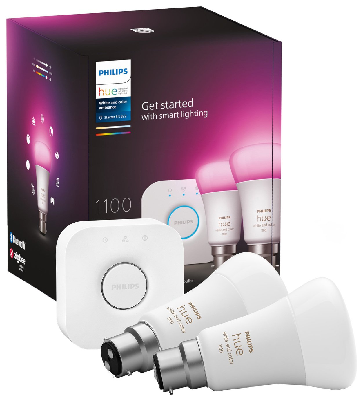 Philips Hue Smart LED Colour B22 Bulbs & Bridge Starter Kit