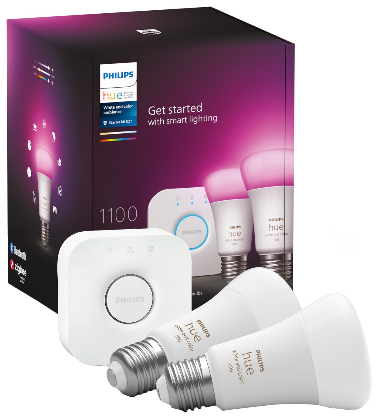 Philips Hue Smart LED Colour E27 Bulbs & Bridge Starter Kit