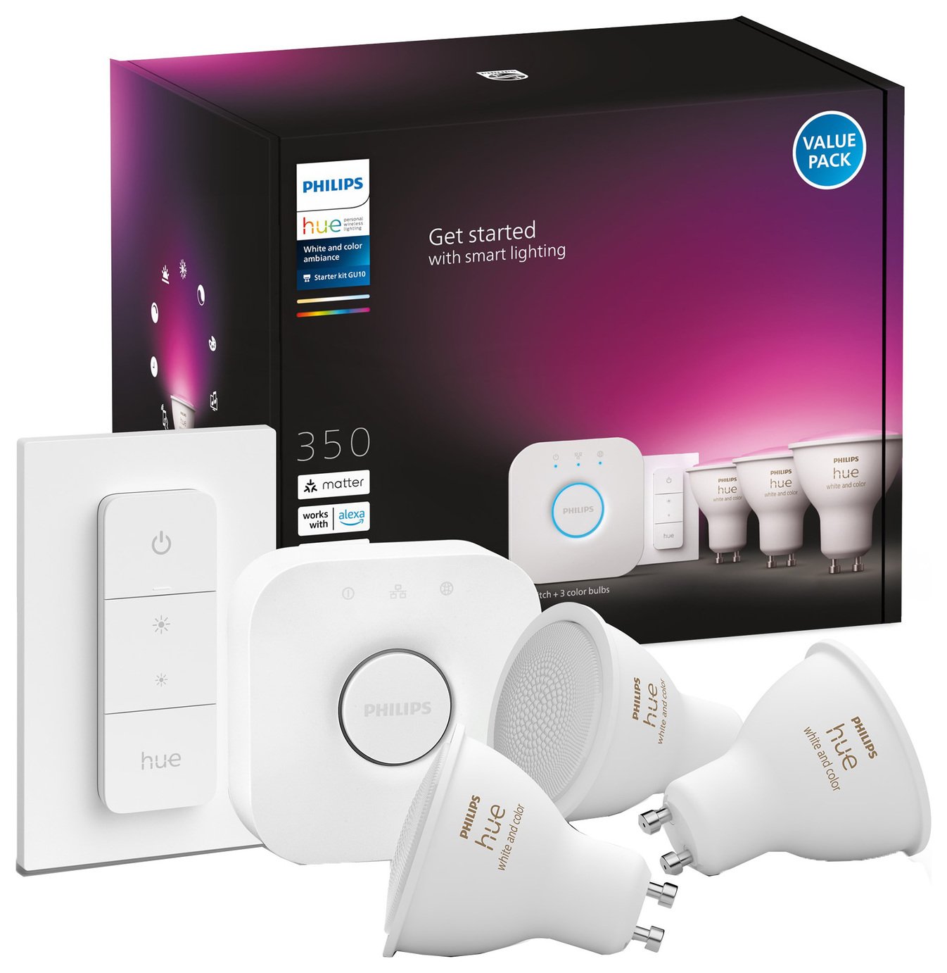 Philips Hue Starter Kit With Coloured GU10 Smart Bulbs