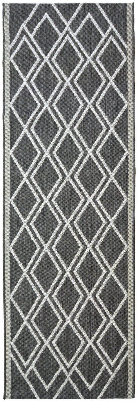 Homemaker Indoor Outdoor Diamond Runner - 200x67cm - Grey 