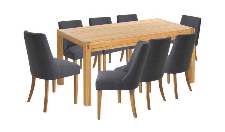 Habitat Radius Oak Dining Table & 8 Alec Dark Grey Chairs
