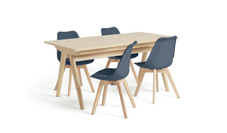 Habitat Jerry Wood Effect Dining Table & 4 Navy Blue Chairs