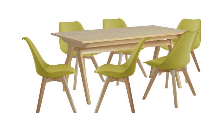 Habitat Jerry Wood Effect Dining Table & 6 Mustard Chairs