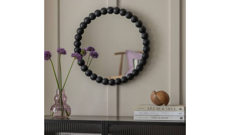 Habitat Black Beaded Round Wall Mirror - 50x50cm