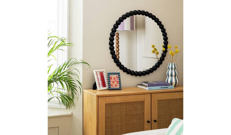 Habitat Black Beaded Round Wall Mirror - 70x70cm