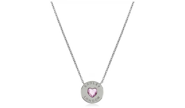 Radley Sterling Silver Pink Glass Heart Stone Necklace