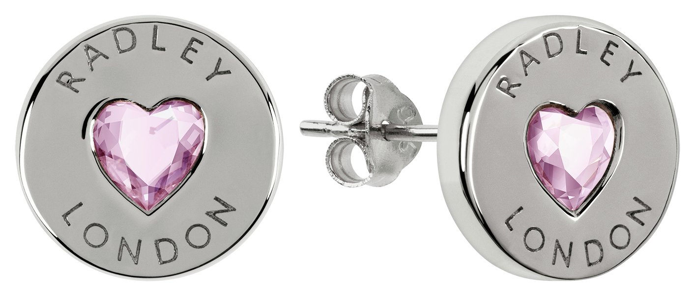 Radley Sterling Silver Pink Glass Stone Heart Stud Earrings