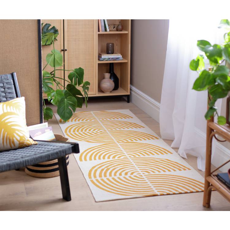 Habitat Global Swirl Yellow Cotton Flatweave Runner-200x75cm 0