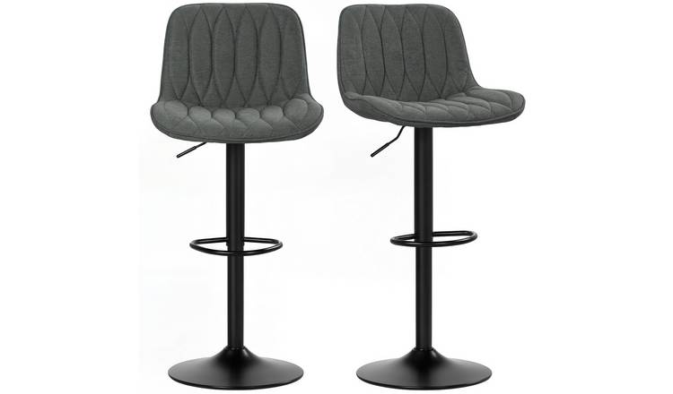 HOMCOM Set of 2 Linen Upholstered Bar Stools with Backrest - Charcoal grey