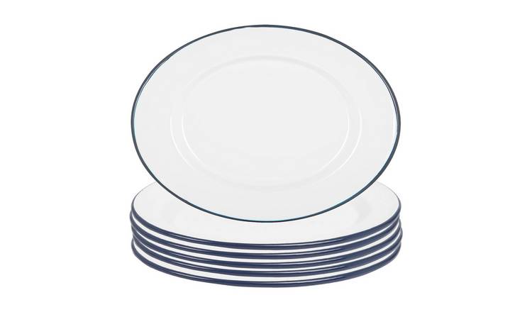Argon Tableware White Enamel Serving Platters- Blue - Set of 6