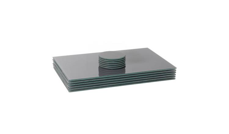 Harbour Housewares 12pc Glass Placemats & Round Coasters Set - Grey