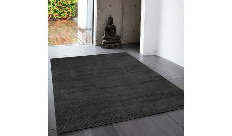 Mega Flooring Black Handmade Plain Rug - 100 x 150cm