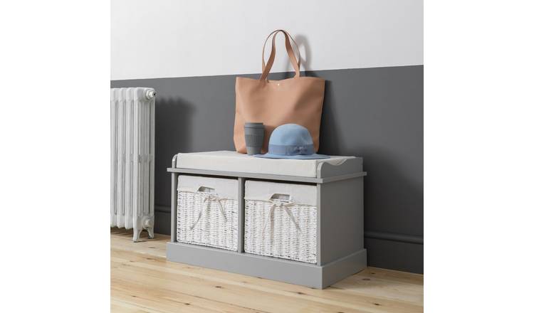 Noa & Nani Stockholm Storage Bench With 2 Baskets - Silk Grey