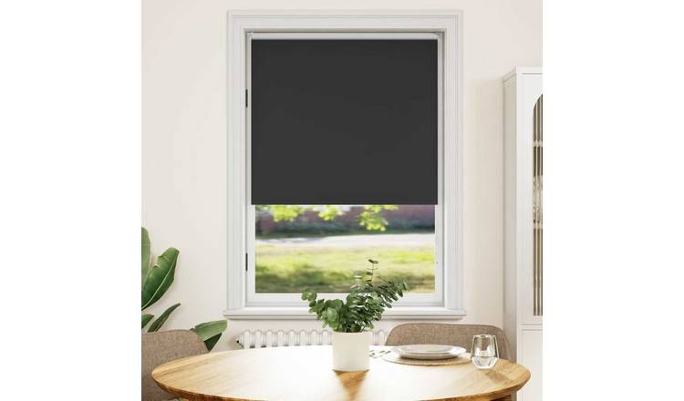 Walplus Polyester Chain Operated Blackout Roller Blind - Black - 120 x 175 cm