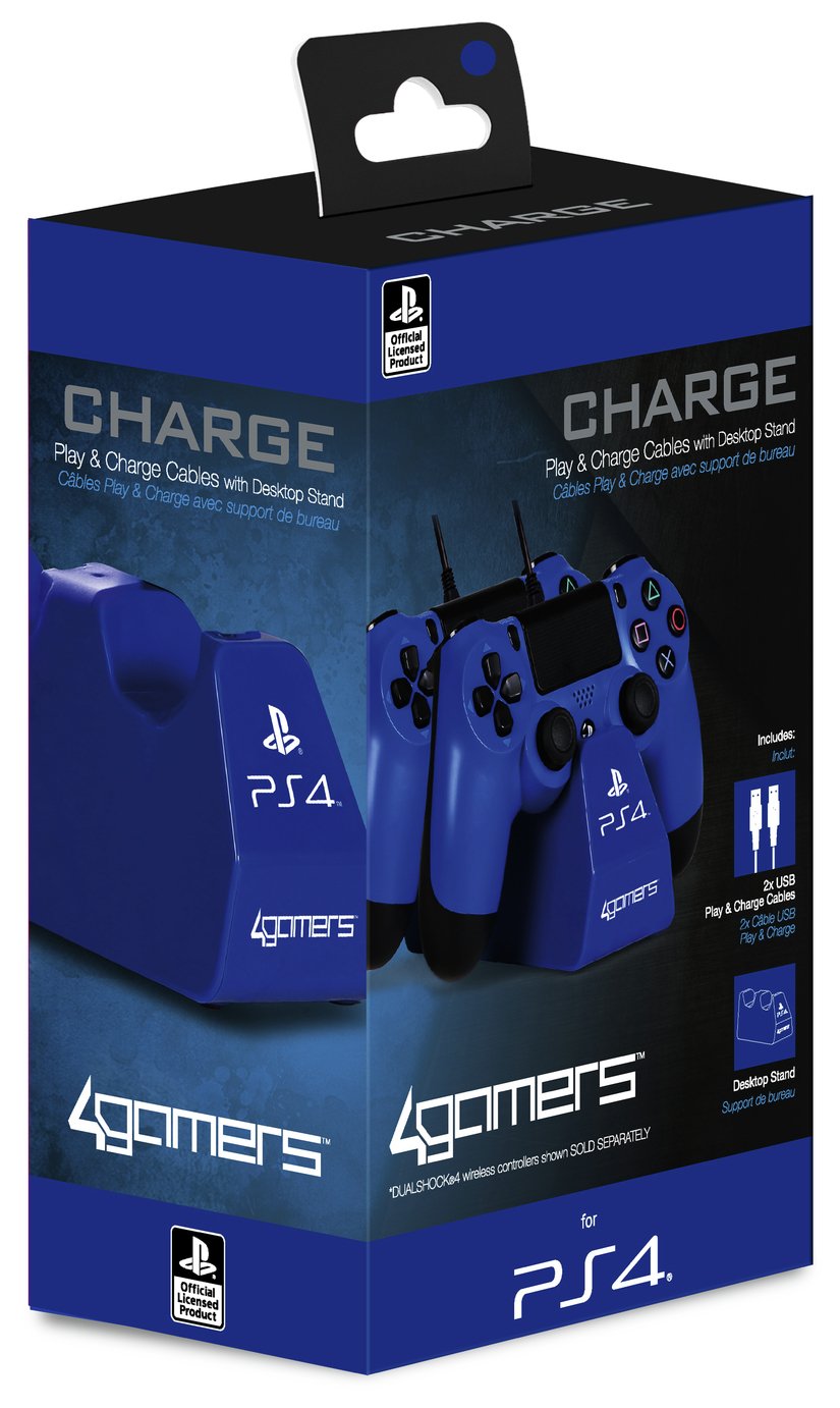 PS4 Twin Play & Charge Cables & Stand - Blue