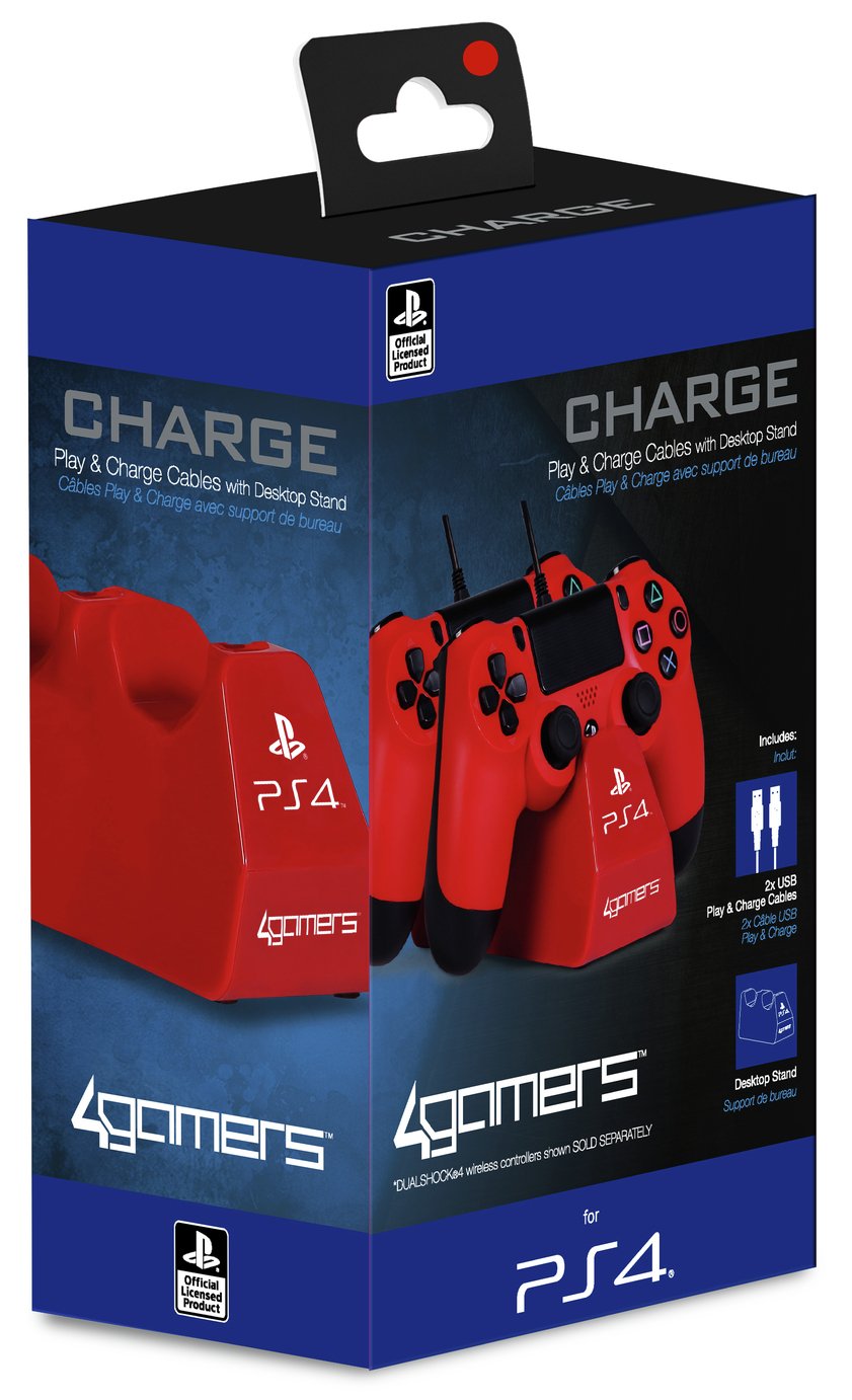 PS4 Twin Play & Charge Cables & Stand - Red