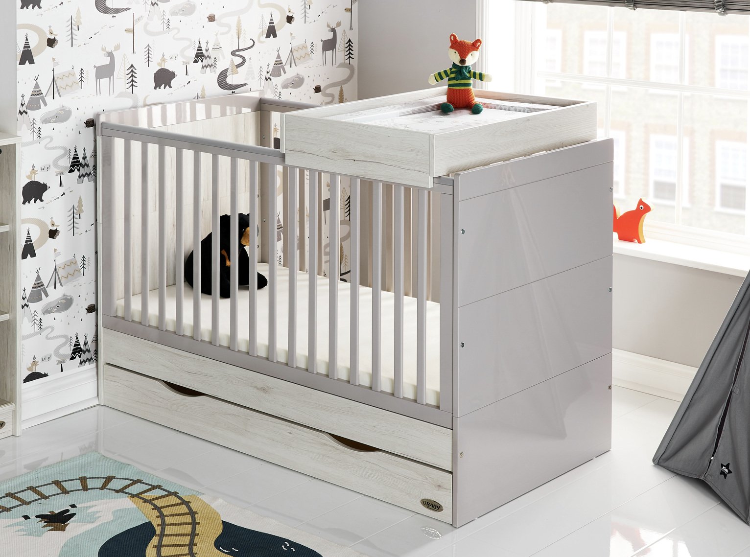 Obaby Madrid Cot Bed and Multi Top Changer - Lunar