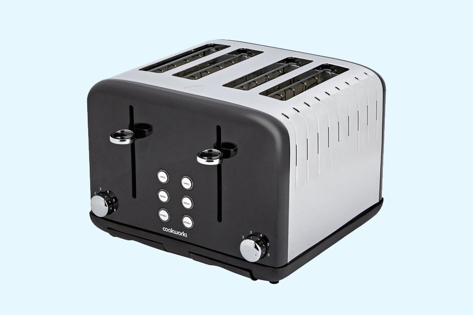 A Black Cookworks Pyramid 4 slice toaster. 