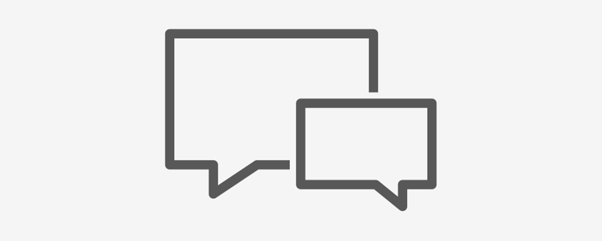Black line diagram of two speech bubbles referring to Cookworks product support. 