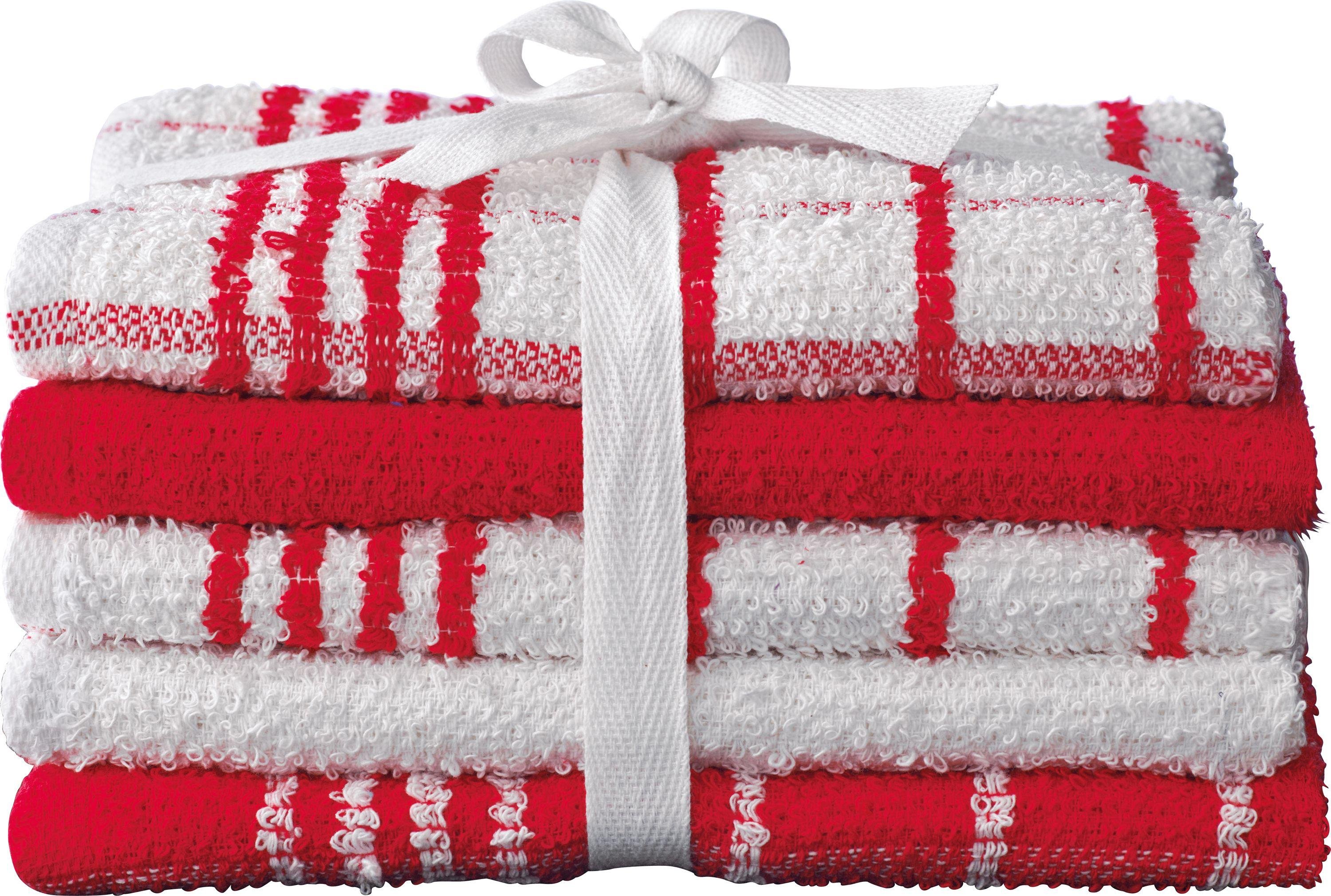 HOME Pack of 5 Terry Tea Towels - Red/White