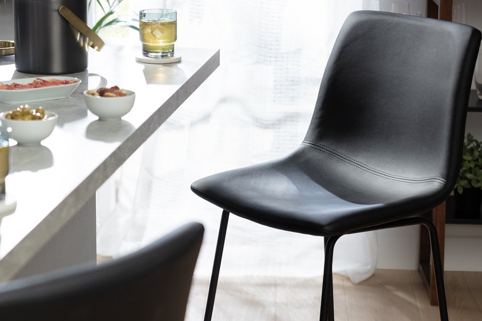 Habitat Joey faux leather bar stool in black.