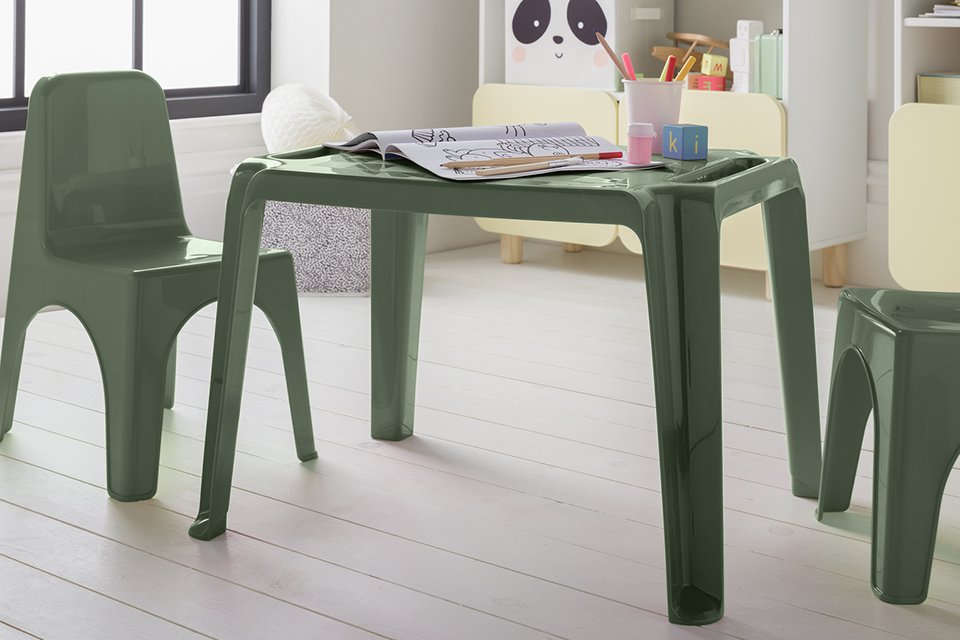 Bica kids set of 2 green plastic chairs.