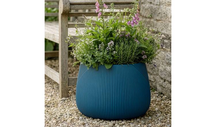 Dibor Medium Fibre Clay Outdoor Garden Planter – Blue