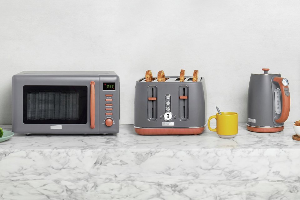 Haden Dorchester 800W Standard Microwave 201324 in matte grey finish.