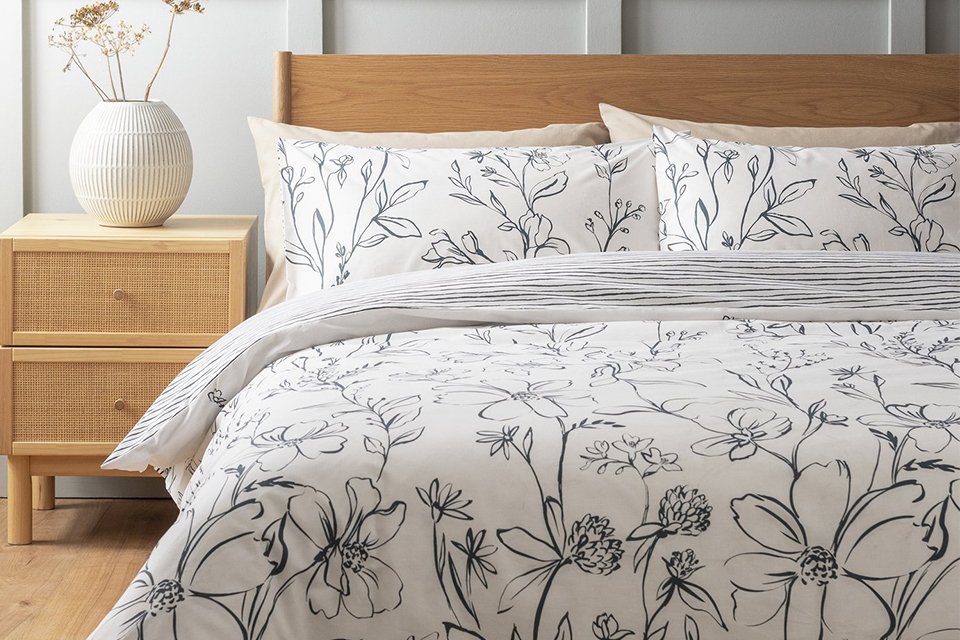 A Habitat Loose Linear floral white single bedding set.